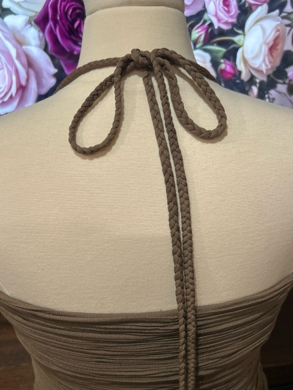 BCBGMaxAzria Brown Pleated Halter Cocktail Dress - Picture 4 of 8
